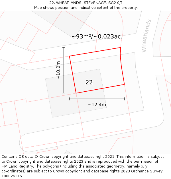 22, WHEATLANDS, STEVENAGE, SG2 0JT: Plot and title map