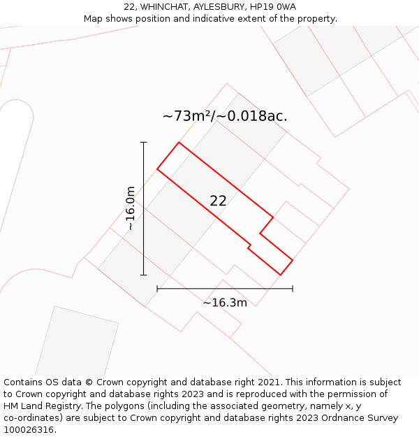 22, WHINCHAT, AYLESBURY, HP19 0WA: Plot and title map