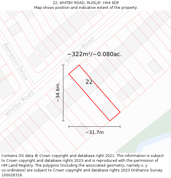 22, WHITBY ROAD, RUISLIP, HA4 9DP: Plot and title map