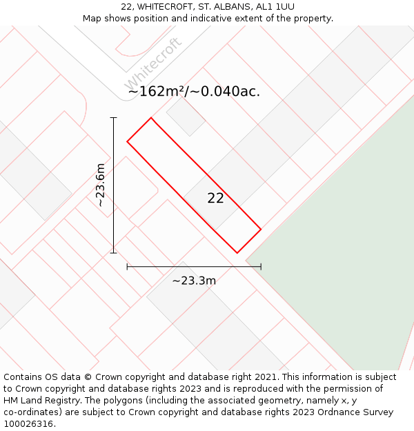 22, WHITECROFT, ST. ALBANS, AL1 1UU: Plot and title map