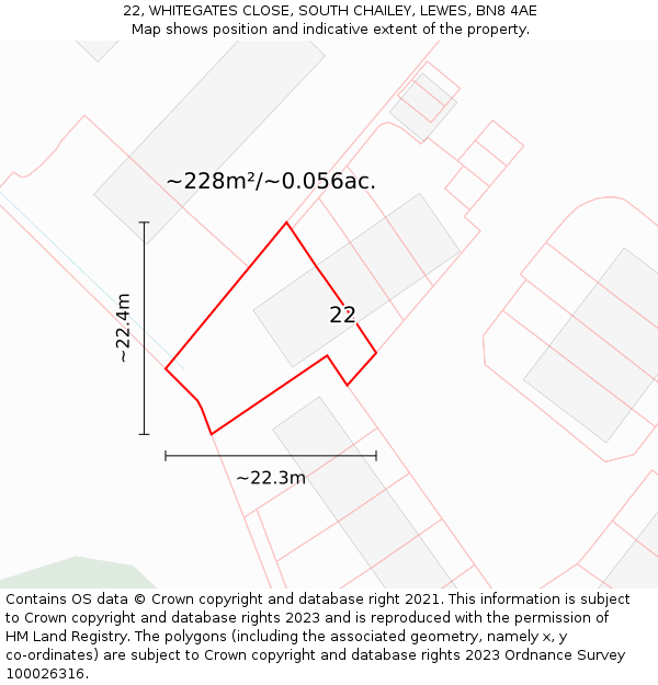 22, WHITEGATES CLOSE, SOUTH CHAILEY, LEWES, BN8 4AE: Plot and title map