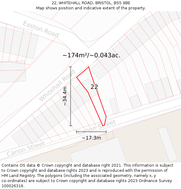 22, WHITEHALL ROAD, BRISTOL, BS5 9BE: Plot and title map