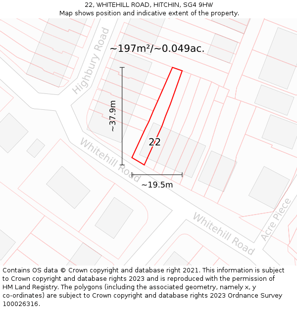 22, WHITEHILL ROAD, HITCHIN, SG4 9HW: Plot and title map