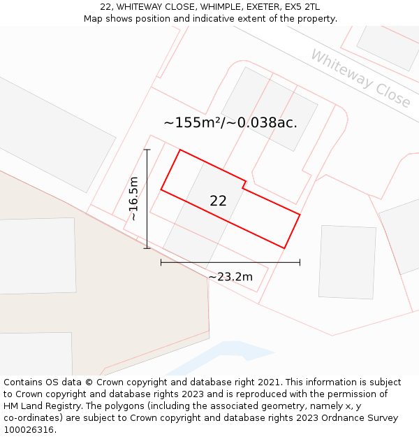 22, WHITEWAY CLOSE, WHIMPLE, EXETER, EX5 2TL: Plot and title map