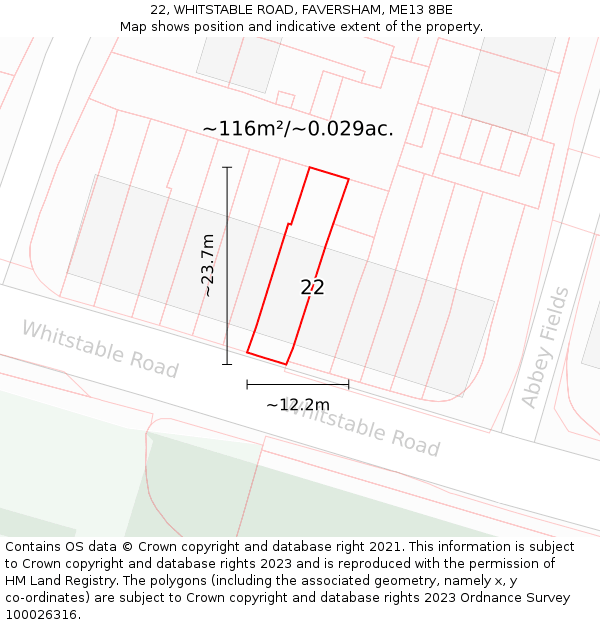 22, WHITSTABLE ROAD, FAVERSHAM, ME13 8BE: Plot and title map