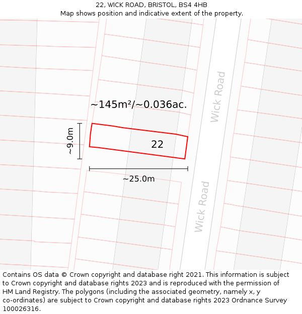 22, WICK ROAD, BRISTOL, BS4 4HB: Plot and title map