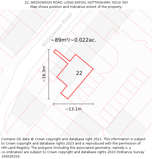 22, WIDDOWSON ROAD, LONG EATON, NOTTINGHAM, NG10 3SY: Plot and title map