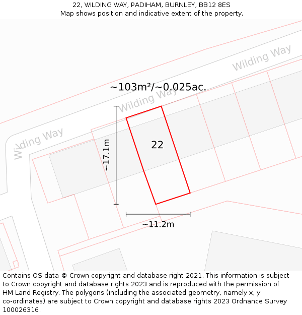 22, WILDING WAY, PADIHAM, BURNLEY, BB12 8ES: Plot and title map