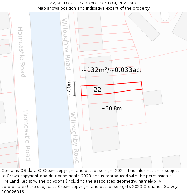 22, WILLOUGHBY ROAD, BOSTON, PE21 9EG: Plot and title map