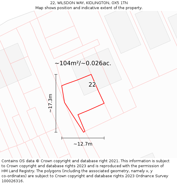 22, WILSDON WAY, KIDLINGTON, OX5 1TN: Plot and title map