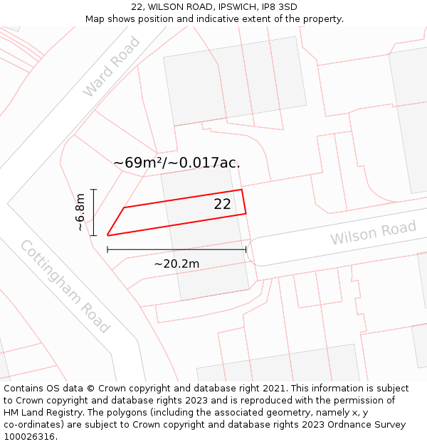 22, WILSON ROAD, IPSWICH, IP8 3SD: Plot and title map