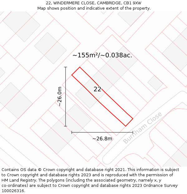 22, WINDERMERE CLOSE, CAMBRIDGE, CB1 9XW: Plot and title map