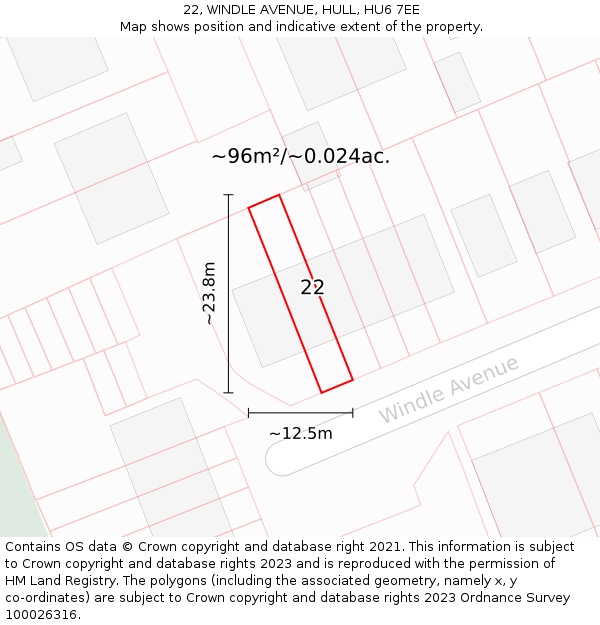 22, WINDLE AVENUE, HULL, HU6 7EE: Plot and title map