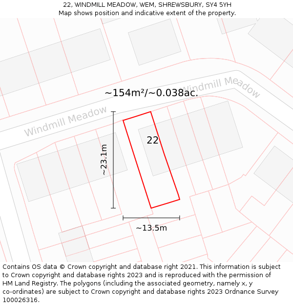22, WINDMILL MEADOW, WEM, SHREWSBURY, SY4 5YH: Plot and title map