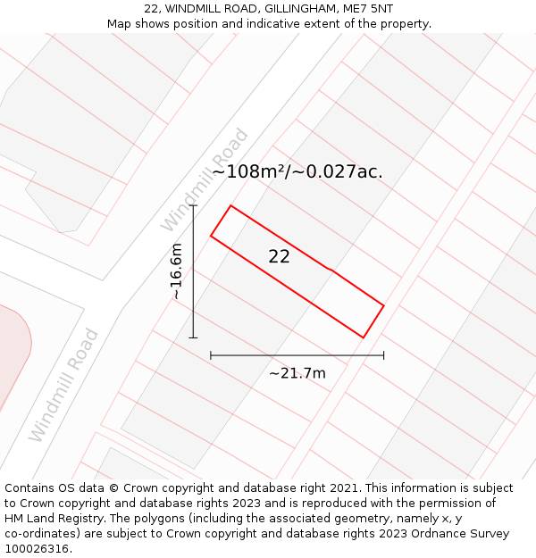 22, WINDMILL ROAD, GILLINGHAM, ME7 5NT: Plot and title map