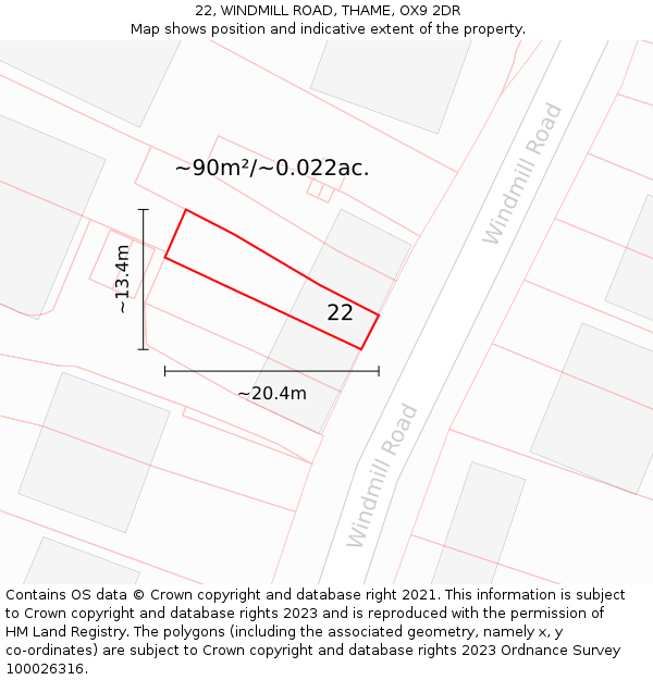22, WINDMILL ROAD, THAME, OX9 2DR: Plot and title map