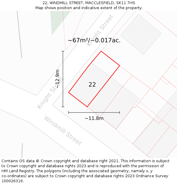 22, WINDMILL STREET, MACCLESFIELD, SK11 7HS: Plot and title map