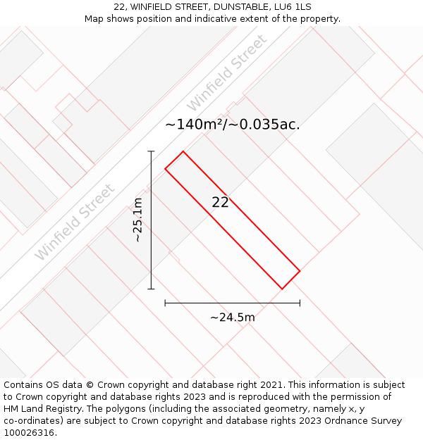 22, WINFIELD STREET, DUNSTABLE, LU6 1LS: Plot and title map