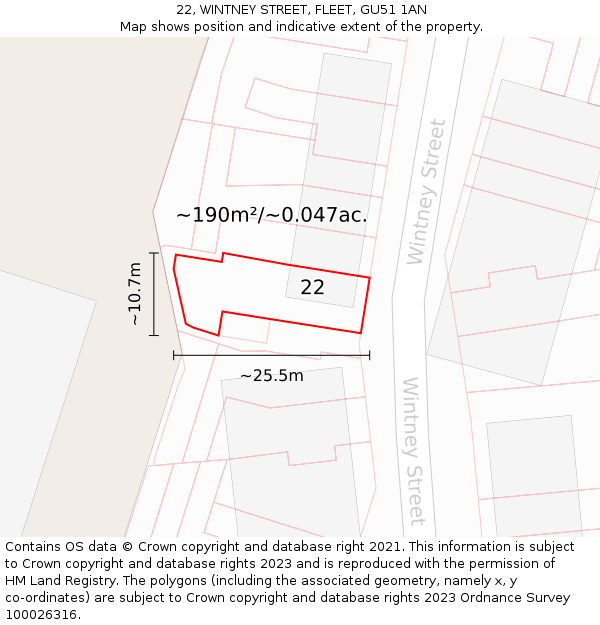 22, WINTNEY STREET, FLEET, GU51 1AN: Plot and title map