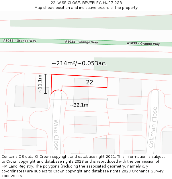 22, WISE CLOSE, BEVERLEY, HU17 9GR: Plot and title map