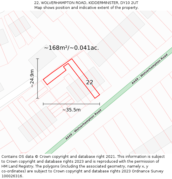 22, WOLVERHAMPTON ROAD, KIDDERMINSTER, DY10 2UT: Plot and title map
