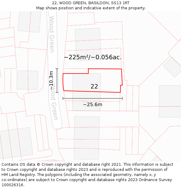 22, WOOD GREEN, BASILDON, SS13 1RT: Plot and title map