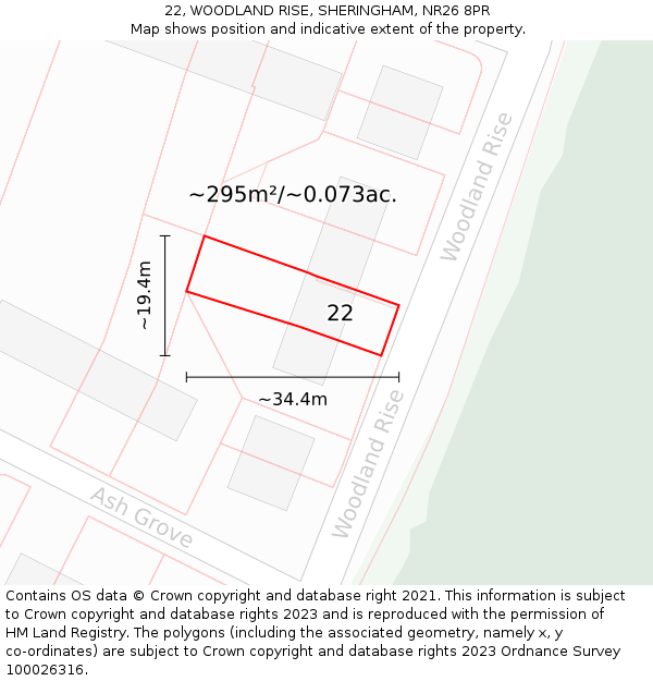 22, WOODLAND RISE, SHERINGHAM, NR26 8PR: Plot and title map