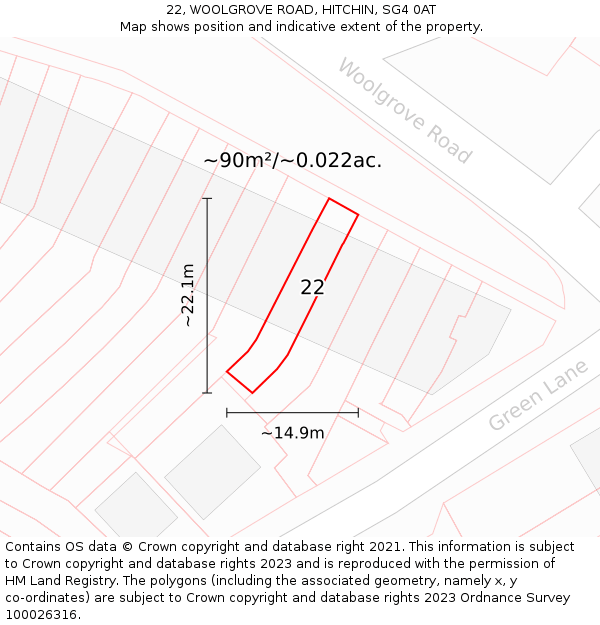 22, WOOLGROVE ROAD, HITCHIN, SG4 0AT: Plot and title map