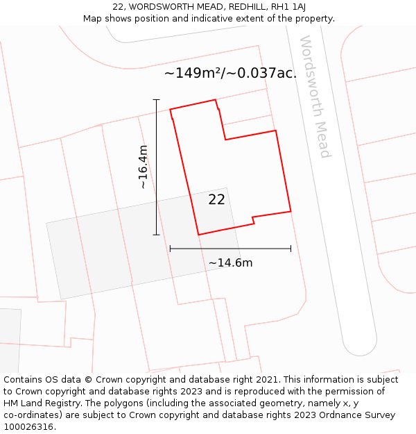22, WORDSWORTH MEAD, REDHILL, RH1 1AJ: Plot and title map