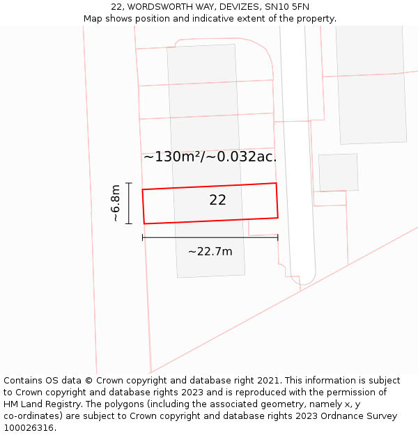 22, WORDSWORTH WAY, DEVIZES, SN10 5FN: Plot and title map