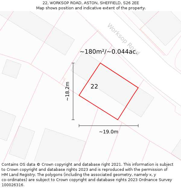22, WORKSOP ROAD, ASTON, SHEFFIELD, S26 2EE: Plot and title map