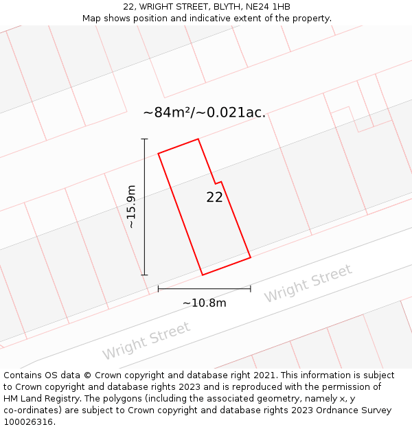 22, WRIGHT STREET, BLYTH, NE24 1HB: Plot and title map