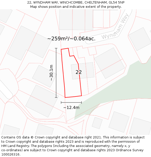 22, WYNDHAM WAY, WINCHCOMBE, CHELTENHAM, GL54 5NP: Plot and title map