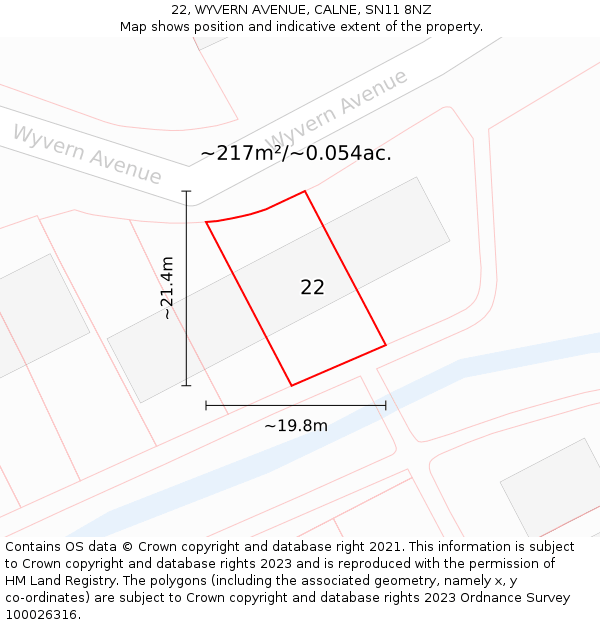 22, WYVERN AVENUE, CALNE, SN11 8NZ: Plot and title map