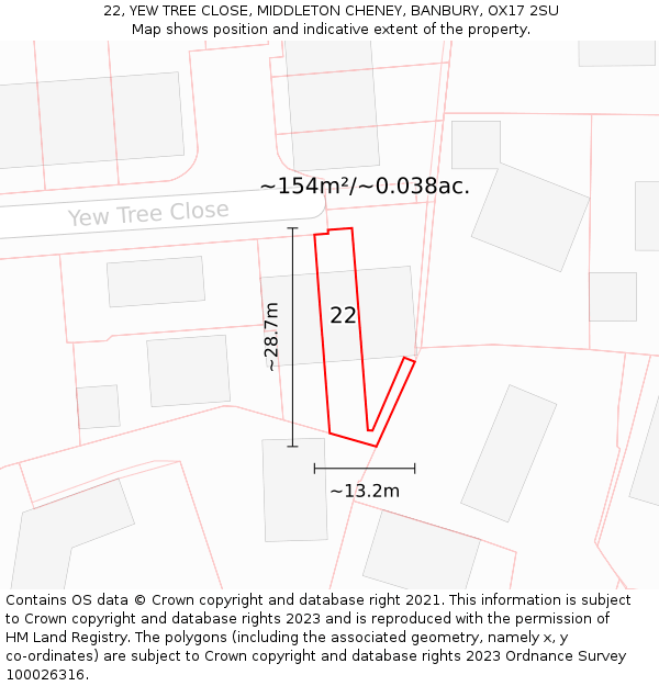 22, YEW TREE CLOSE, MIDDLETON CHENEY, BANBURY, OX17 2SU: Plot and title map