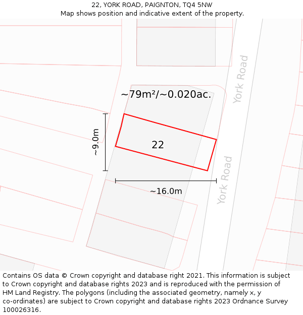 22, YORK ROAD, PAIGNTON, TQ4 5NW: Plot and title map