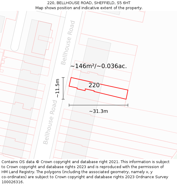 220, BELLHOUSE ROAD, SHEFFIELD, S5 6HT: Plot and title map