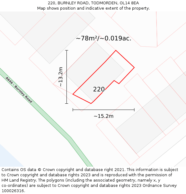 220, BURNLEY ROAD, TODMORDEN, OL14 8EA: Plot and title map