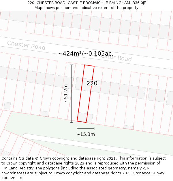 220, CHESTER ROAD, CASTLE BROMWICH, BIRMINGHAM, B36 0JE: Plot and title map