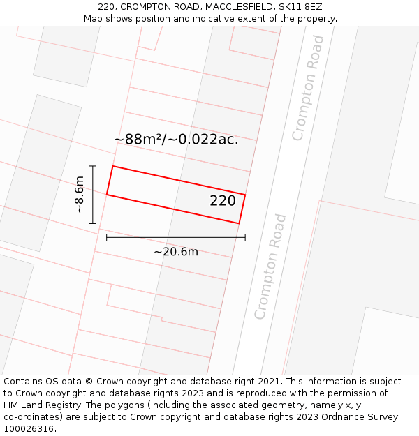 220, CROMPTON ROAD, MACCLESFIELD, SK11 8EZ: Plot and title map