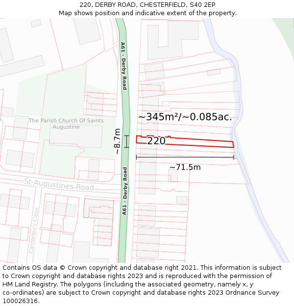 220, DERBY ROAD, CHESTERFIELD, S40 2EP: Plot and title map