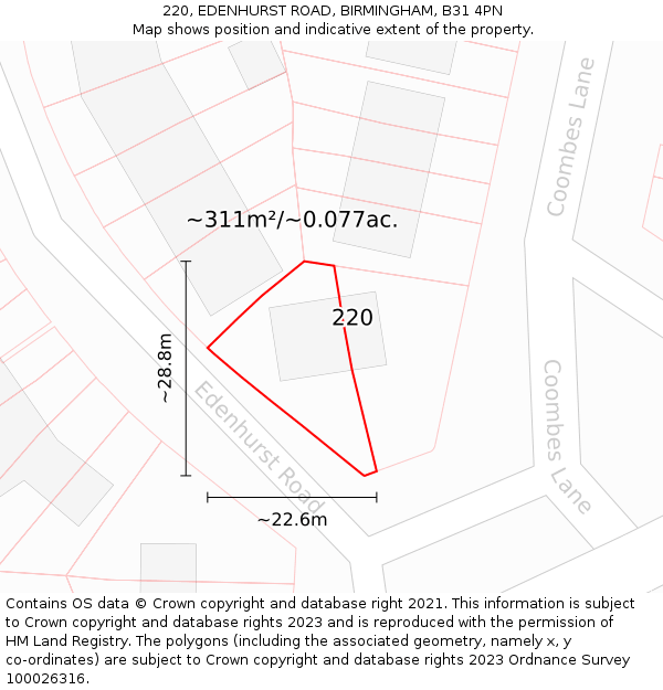 220, EDENHURST ROAD, BIRMINGHAM, B31 4PN: Plot and title map