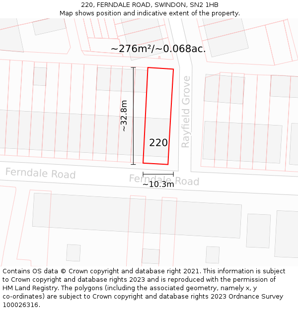 220, FERNDALE ROAD, SWINDON, SN2 1HB: Plot and title map