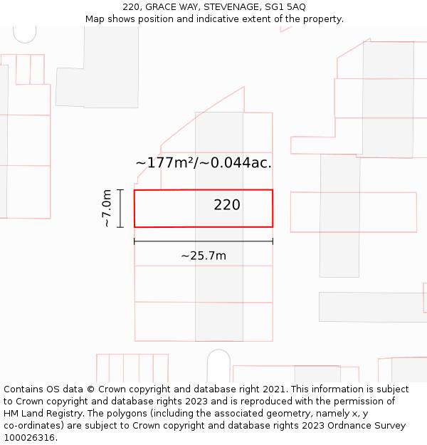 220, GRACE WAY, STEVENAGE, SG1 5AQ: Plot and title map