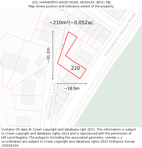 220, HAINWORTH WOOD ROAD, KEIGHLEY, BD21 5BJ: Plot and title map