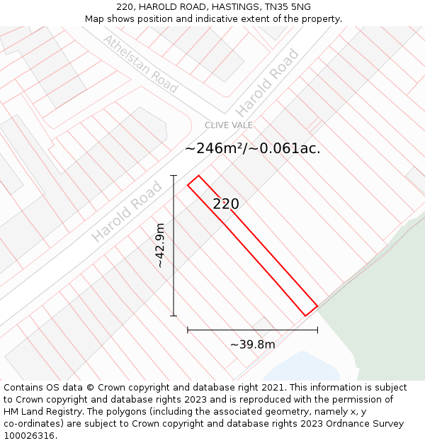 220, HAROLD ROAD, HASTINGS, TN35 5NG: Plot and title map