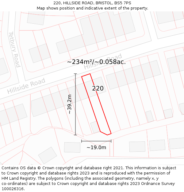220, HILLSIDE ROAD, BRISTOL, BS5 7PS: Plot and title map