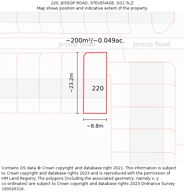 220, JESSOP ROAD, STEVENAGE, SG1 5LZ: Plot and title map