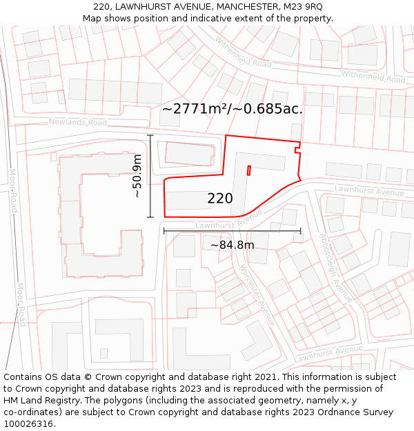 220, LAWNHURST AVENUE, MANCHESTER, M23 9RQ: Plot and title map