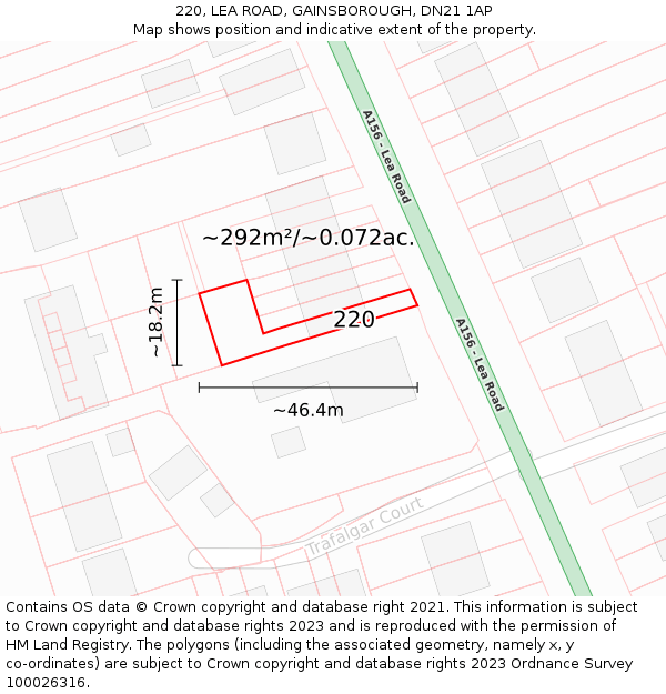220, LEA ROAD, GAINSBOROUGH, DN21 1AP: Plot and title map
